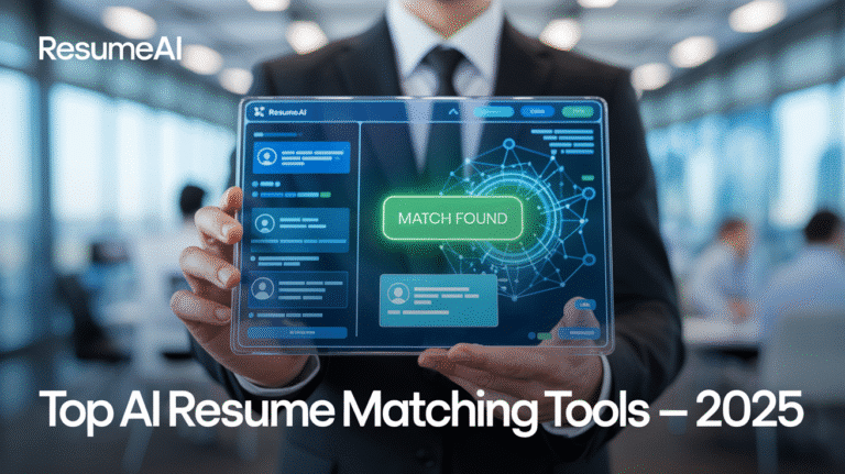 AI resume matching dashboard with 'Match Found' text for 2025 job tools
